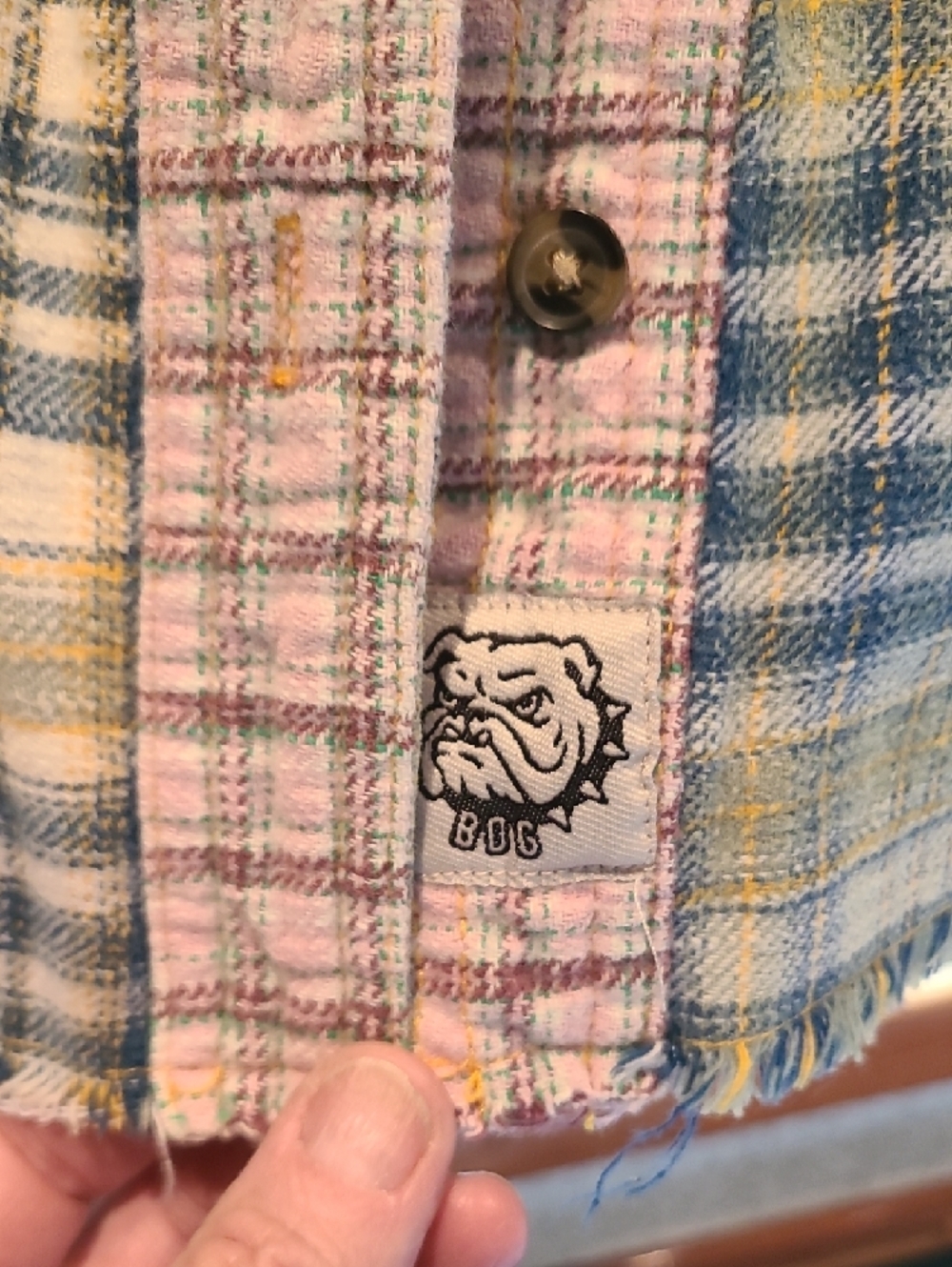 BDG Patchwork Plaid Button-Up Shirt in Yellow, Pink & Green - Picture 3 of 9